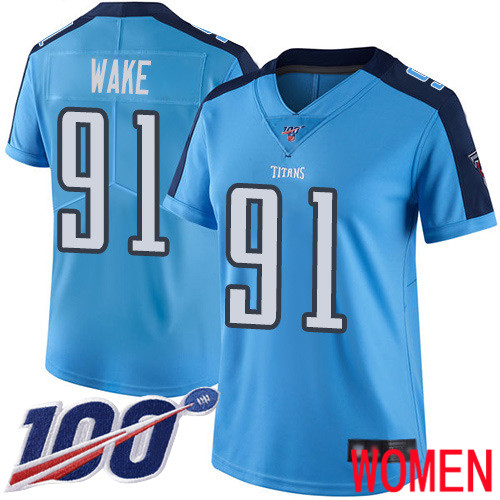 Tennessee Titans Limited Light Blue Women Cameron Wake Jersey NFL Football #91 100th Season Rush Vapor Untouchable